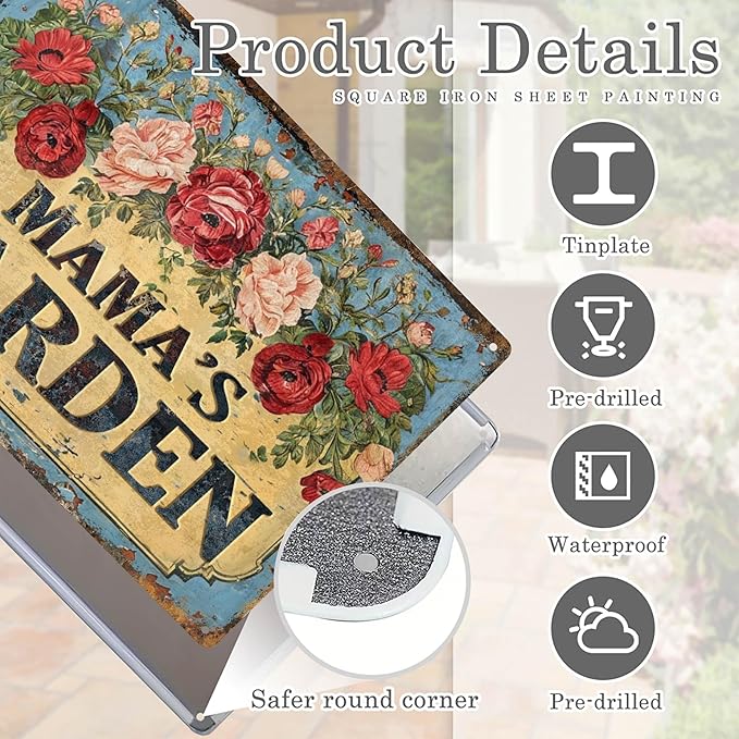 Custom Garden Signs Personalized Metal Tin Sign for Women, Retro Funny Welcome Metal Sign for Outdoor, Patio, Yard Rustic Home Decor Gifts for Mothers Day, Grandmas