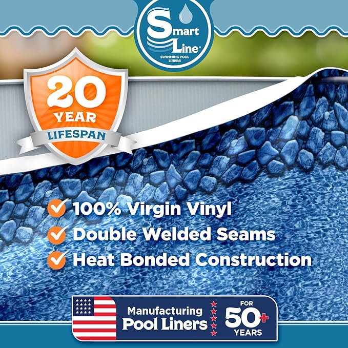 Smartline 18 ft x 34 ft Oval Swimming Pool Liner | Boulder Swirl | Overlap Style | 48-52 Inch Wall Height | 20 Gauge Vinyl | for Steel Sided Above Ground Pools | Gasket Kit Included