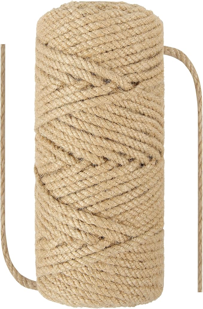 1/6 in (4mm) X 328 Ft (100meter) Natural Sisal Hemp Rope Heavy Duty Thick Twine for Cat Scratcher Post Tree, Garden, Binding, Crafts Packing Material