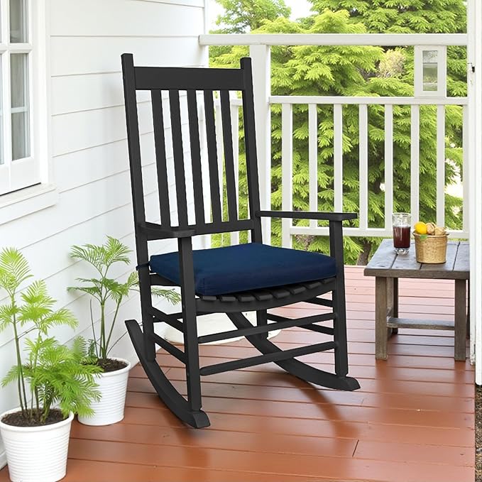 Shine Company Weather-Resistant Outdoor Rocking Chair Seat Cushion, 22"x20", Performance Fabric with Foam Core, Removable Cover with Ties, Navy Blue