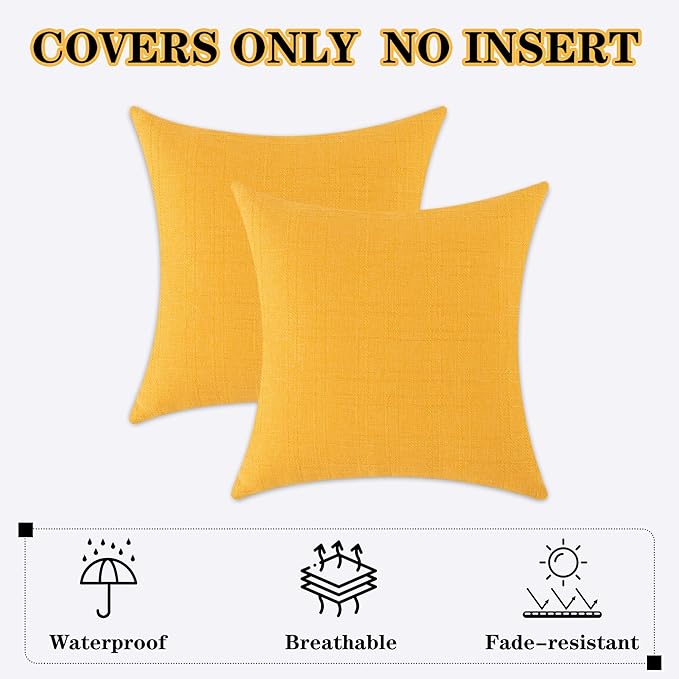 Kevin Textile Pack of 2 Outdoor Waterproof Pillow Covers Decorative Farmhouse Throw Pillow Covers Couch Pillow Covers Spring for Patio Tent Bed Sofa Living Room 20x20 Inch Sunflower Yellow