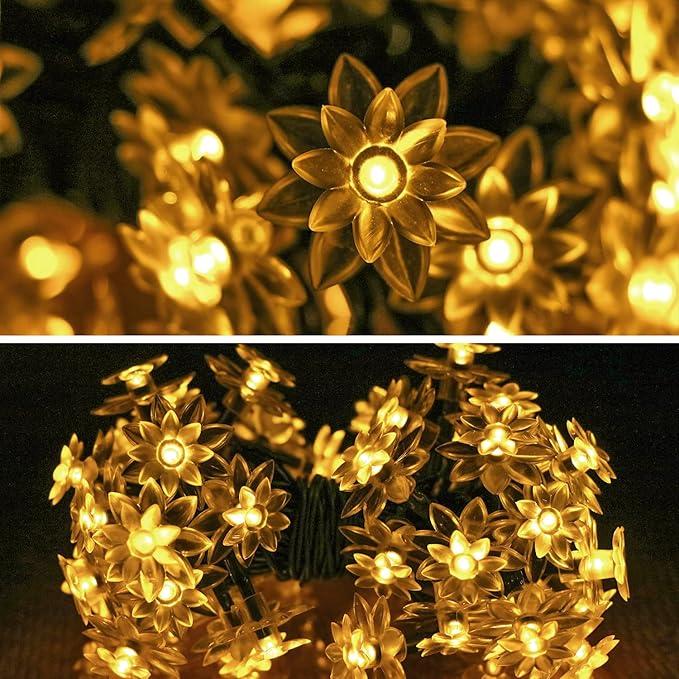 ITICdecor Solar Flower String Lights Outdoor Waterproof 50 LED Upgraded Flower Fairy Light for Garden Fence Patio Yard Christmas Tree Lawn Party (Warm White)