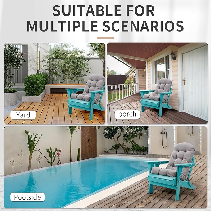Adirondack Chair Cushions Set of 2, High Back Patio Chair Cushions 48 x 19.7 x 4.7 Inch, Indoor/Outdoor Thickened Rocking Chair Cushion, Fade-Resistant & Waterproof (Grey)