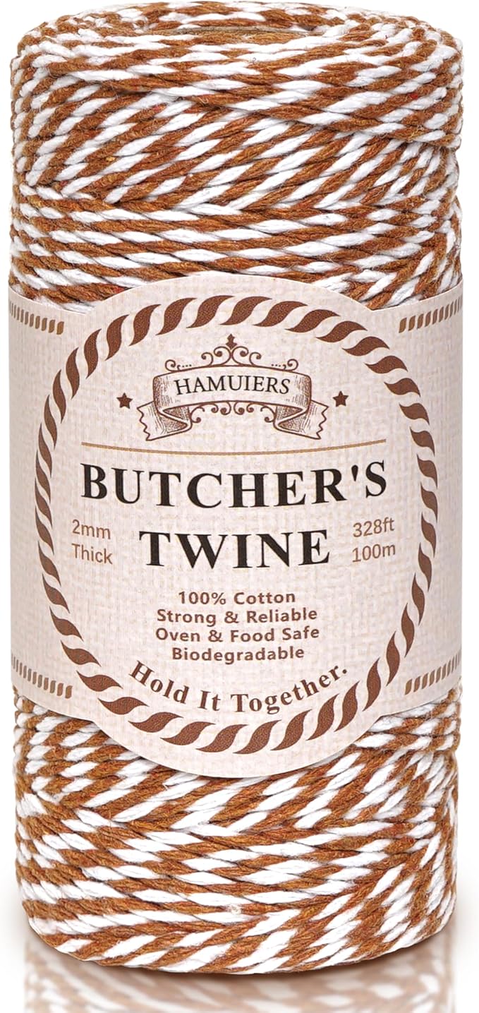 Cotton Twine String, 328 Feet Light Brown & White - Christmas Twine for Gift Wrapping, Crafts, Baking, Butchers, Holiday Decorations, DIY, Kitchen & Gardening