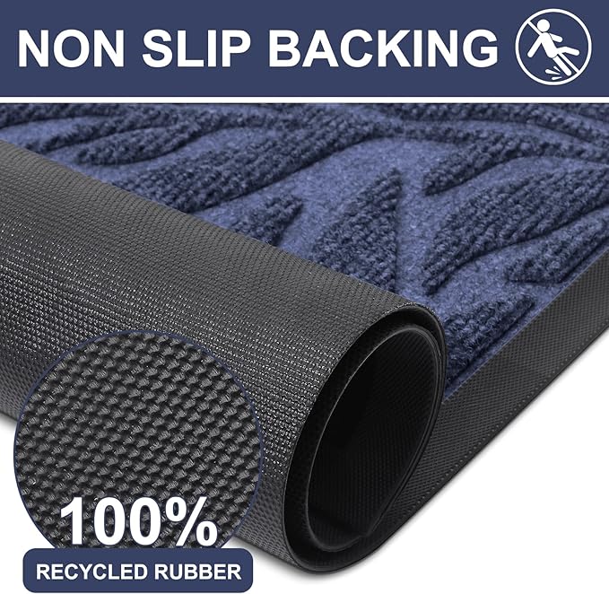 Smiry Front Door Mat Indoor Outdoor Entrance, Heavy Duty Natural Rubber, Trap Dirt and Moisture, Non-Slip Doormats, Low Profile, Easy Clean Patio Porch Entryway Mat, 71x23, Navy