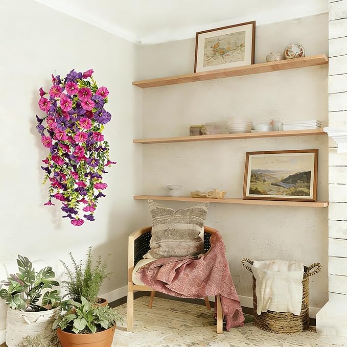 AirSun Artificial Morning Glory Flower Vines, 2pcs 60inch Hanging Plants Silk Garland Fake Green Plant Home Garden Wall Fence Indoor Outdoor Wedding Birthday Decor