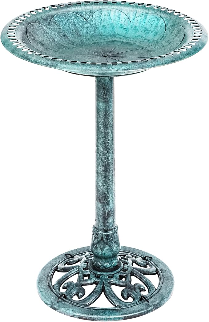 ZENY 28 Inch Height Polyresin Bird Bath Antique Outdoor Garden Decor Vintage Yard Art, Green