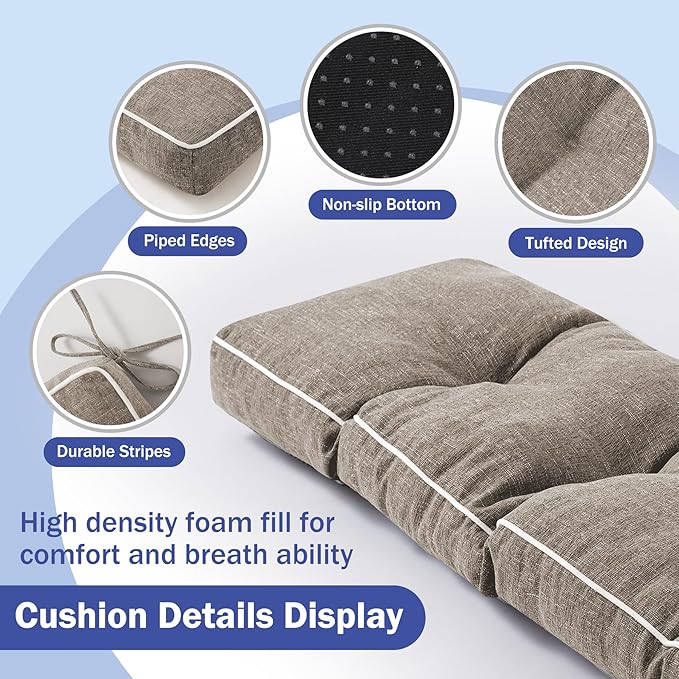 Bench Cushion, 36 x 14 Inch Patio Furniture Cushions with Durable Ties, Soft Memory Foam Bench Cushions for Indoor/Outdoor Furniture with Non-Slip Bottom, Kitchen&Dining, Khaki