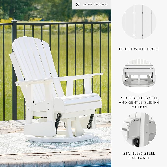Signature Design by Ashley Hyland Wave Outdoor Casual Swivel Glider Adirondack Chair with 360-Degree Swivel, Weather Resistant HDPE, 18" Seat Height, White