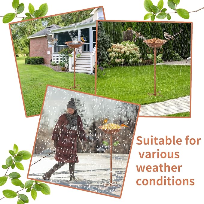 Metal Bird Bath for Outside Garden Birdbath Bowl, 42.1" Height Bird Feeders for Outdoors with 5 Prongs Base Stake, Standing Birdfeeders Bath Bowl for Yard Lawn Decor (Vintage Copper)