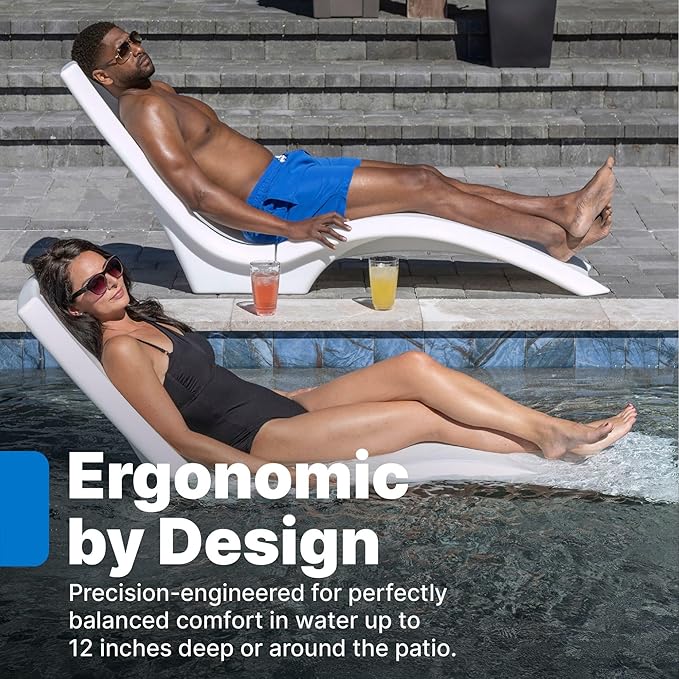 Step2 Vero Pool Lounger, Fade-Resistant, Waterproof Patio Furniture, Pool Lounge Chair for Sun Shelf, Use in Pools with Shelves Up to 9-Inches Deep or Outside Pool Deck, Weighted, White