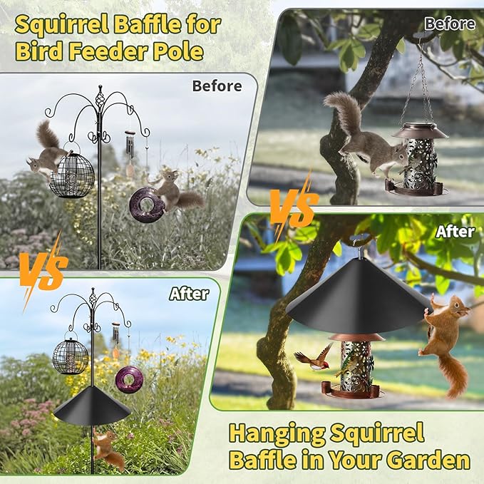 19 Inch Metal Squirrel Baffle,Squirrel Guard for Bird Feeder Without Screws Assemble,Hanging Baffle Outdoor Protect Bird Feeders and Pole Mount from Raccoon Squirrels Rodents