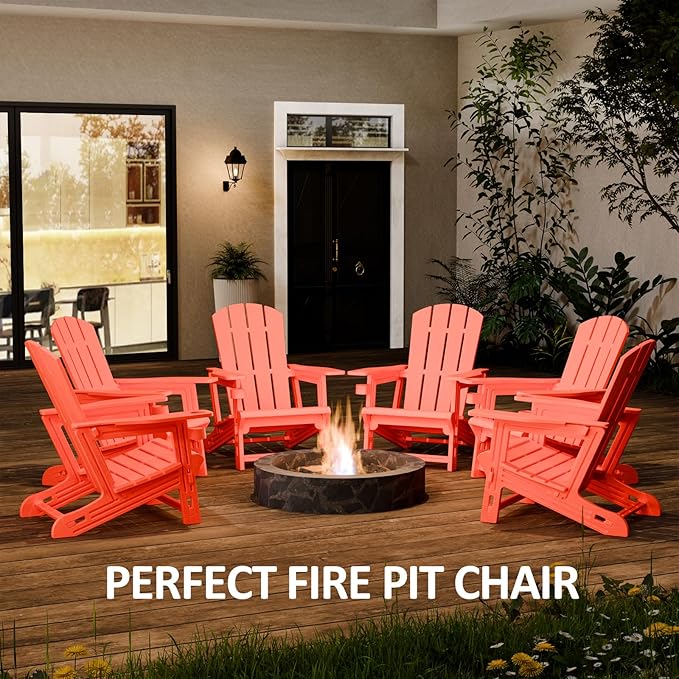 Adirondack Chair, Patio Chairs with Cup Holder, Plastic Adirondack Without Screws Install, Outdoor Funiture for Backyard Garden Lawn Beach, 400 LBS Capacity, Orange