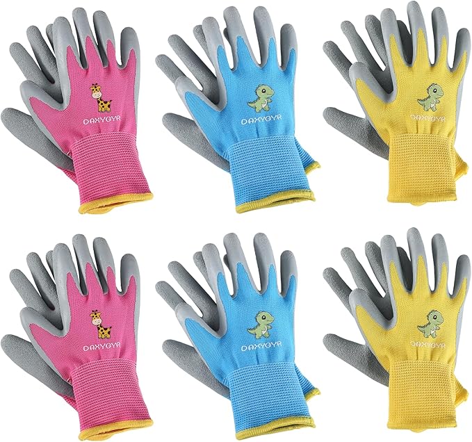 3/6 Pairs Kids Gardening Gloves, Latex Coated Non-Slip Work Gloves, Outdoor Gardening Gloves for Youth, Boys & Girls