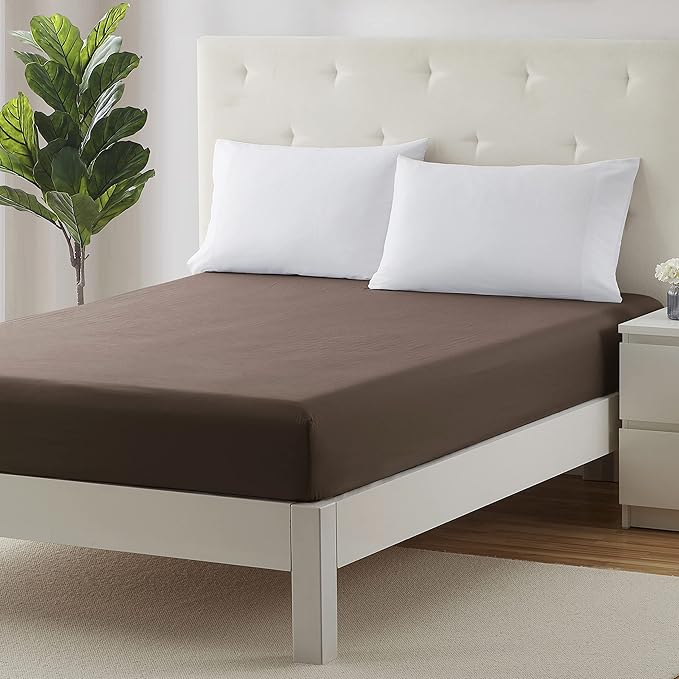Clara Clark Fitted Sheet, Extra Deep Pocket Fits Deep Mattress, Luxury Soft Fitted Sheet Only, Twin Chocolate Brown