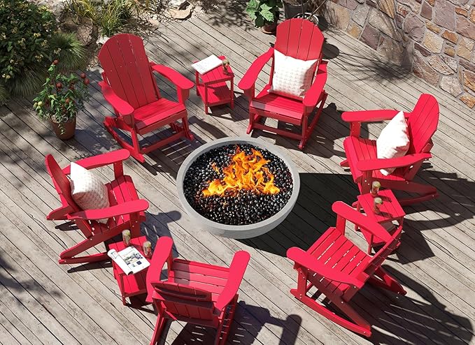 GREENVINES Adirondack Rocking Chairs Set of 2 | HDPE Plastic | Porch Rocker | Chair for Outdoor Patio Deck | All Weather | Red