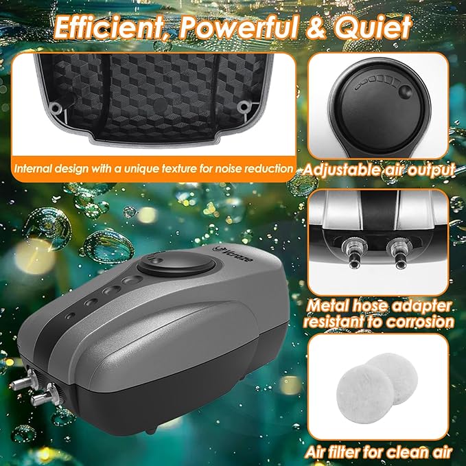 Pond Aerator Pump Pond Aeration Kit with Check Valves Air Stones Airline Tubing, All-in-1 Pond Air Pumps for Outdoor Ponds up to 1000 Gallon
