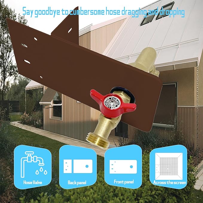 Garden hose faucets, backyard hose holders, outdoor balcony Hose Bibb Valve, faucet screen clamping bases, faucet holders for laying a hose in a lanai or any screened window (tanned)