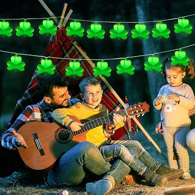 Shamrock String Lights, 8.5Ft St Patrick's Day Decorations String Lights with 10 Green Clover Lights, Connectable Shamrock Indoor Fairy Lights for St Patrick's Day Party Irish Holiday Garden Decor