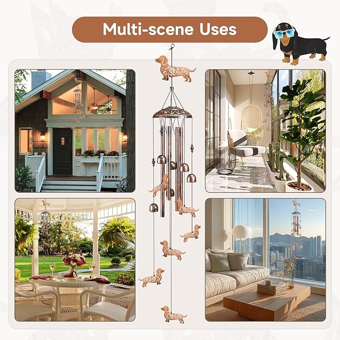 Dachshund Dog Wind Chimes for Outside,41" Metal Windchimes, Housewarming/Halloween/Festival Gifts for Women/Men, Pet Memorial Wind Chimes for Dogs, Dachshund Decor for Outside, Patio, Garden or Yard