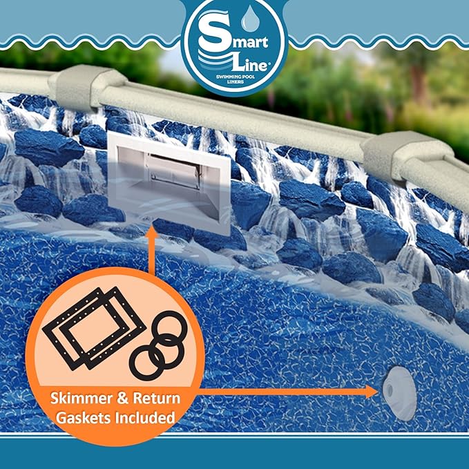 Smartline 24 ft Round Swimming Pool Liner | Waterfall | Overlap Style | 48-52 Inch Wall Height | 20 Gauge Heavy Duty Virgin Vinyl | Designed for Steel Sided Above Ground Pools