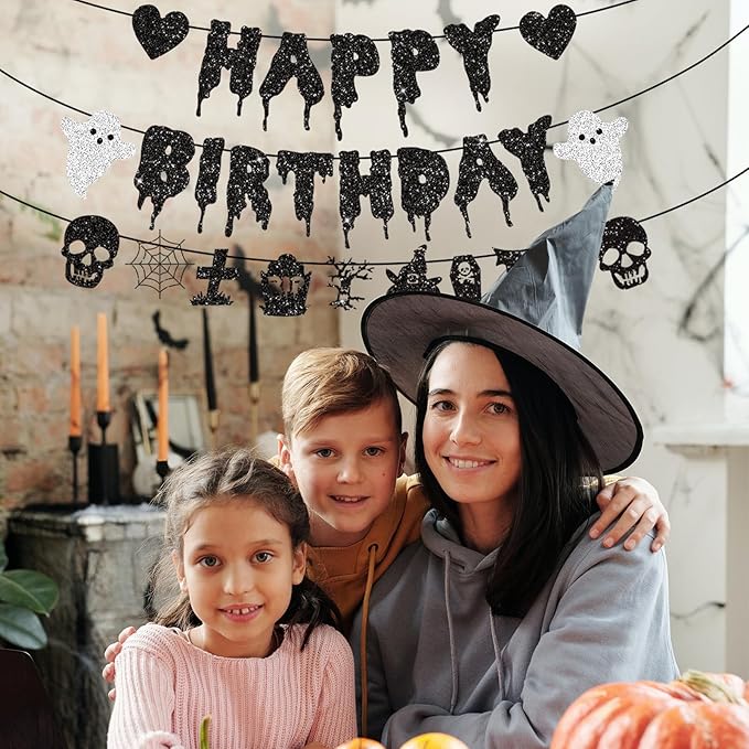 Black Glitter Halloween Happy birthday Banner Halloween Banner Party Decorations Party Supplies Decoration Birthday Decorations Baby Shower Unisex Decoration