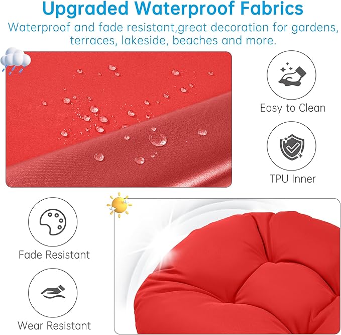 Adirondack Chair Cushion Tufted Waterproof Outdoor Rocking Chair Cushions with Ties Anti-Slip High Back Patio Chair Cushions for Patio Furniture Cushions