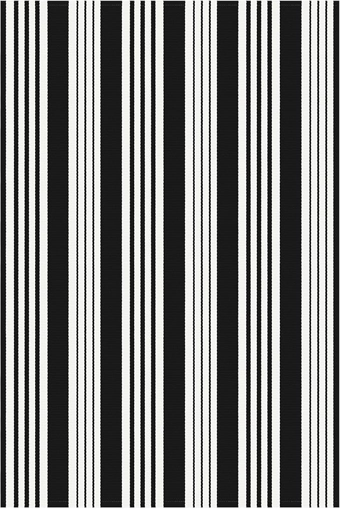 KOZYFLY Black and White Striped Outdoor Rug 4x6 Ft Area Rug Washable Indoor Outdoor Rug Hand Woven Cotton Door Mat Outdoor Carpet for Front Door Entryway Patio Porch Living Room