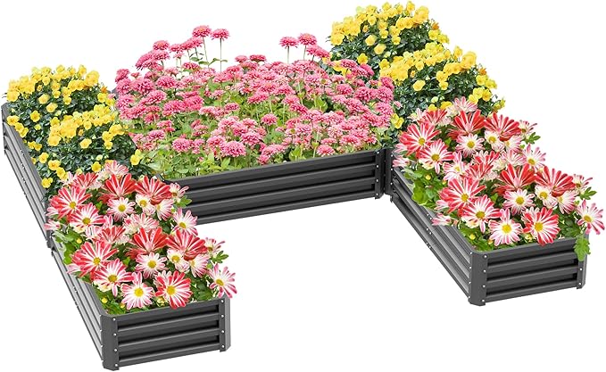 Outsunny 8 x 8' Raised Garden Bed Set, Large Steel Flower Planters for Outdoor Plants, Easy Assembly for Vegetables, Herbs, Gray