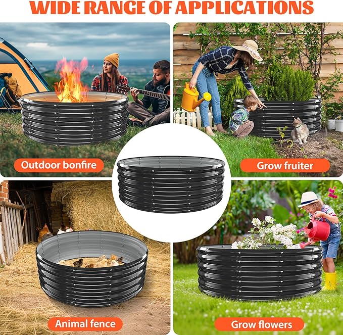 48 Inch Round Galvanized Fire Pit Ring/Fire Ring - Foldable and Perfect for Outdoor Gatherings and Campfires in The Yard/Garden/Park/Beach (Black+Gray, 4 FT Diameter+1.5 FT Tall)