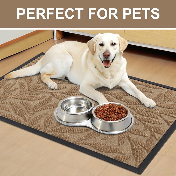 Smiry Front Door Mat Indoor Outdoor Entrance, Heavy Duty Natural Rubber, Trap Dirt and Moisture, Non-Slip Doormats, Low Profile, Easy Clean Patio Porch Entryway Mat, 29.5x17, Coffee