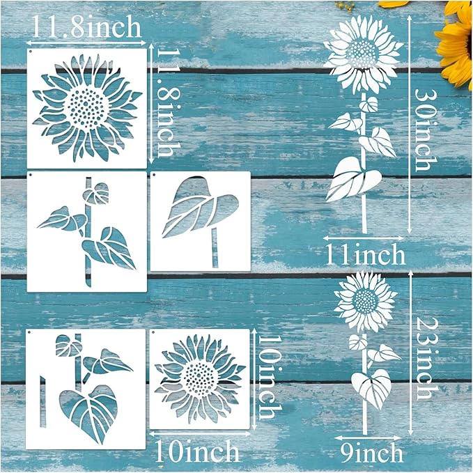 Large Sunflower Flower Stencils for Painting Garden Fence - Sunflower Floral Stencil Templates for Wood Furniture, Wall Mural
