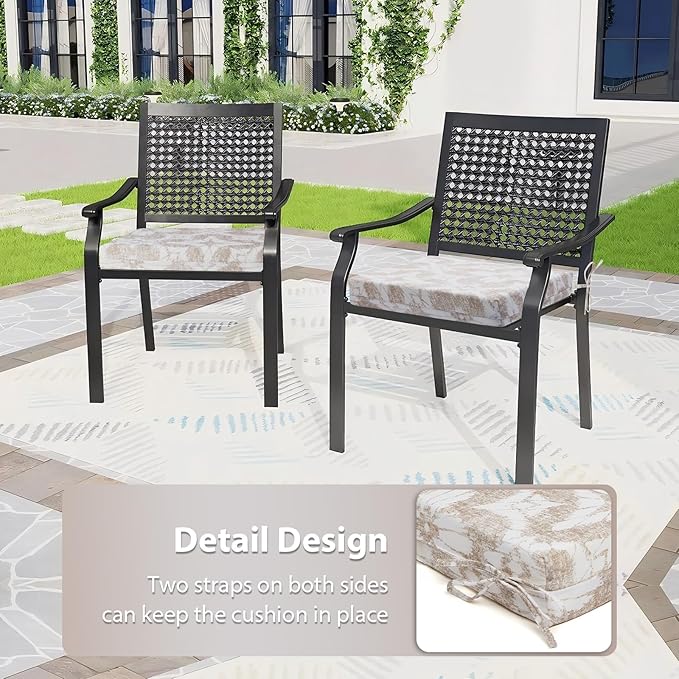 Outdoor Chair Cushions Set of 6, 18.5 x 16 Inch Patio Chair Cushions, Water Resistant, Non-Slip Ties (Beige Floral)