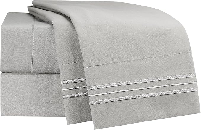 Clara Clark Bed Sheets, Premier 1800 Series 4 Piece Bed Sheet Set, Deep Pocket, Wrinkle, Fade, Stain Resistant, Luxury Soft Bedding Sheets & Pillowcases, Queen, Silver Gray