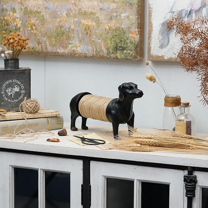 SOFFEE DESIGN Black Dachshund Twine Holder Ceramic Tray, Cute Kitchen Counter Organizer for Scissors Keys, Dog Lover Gift