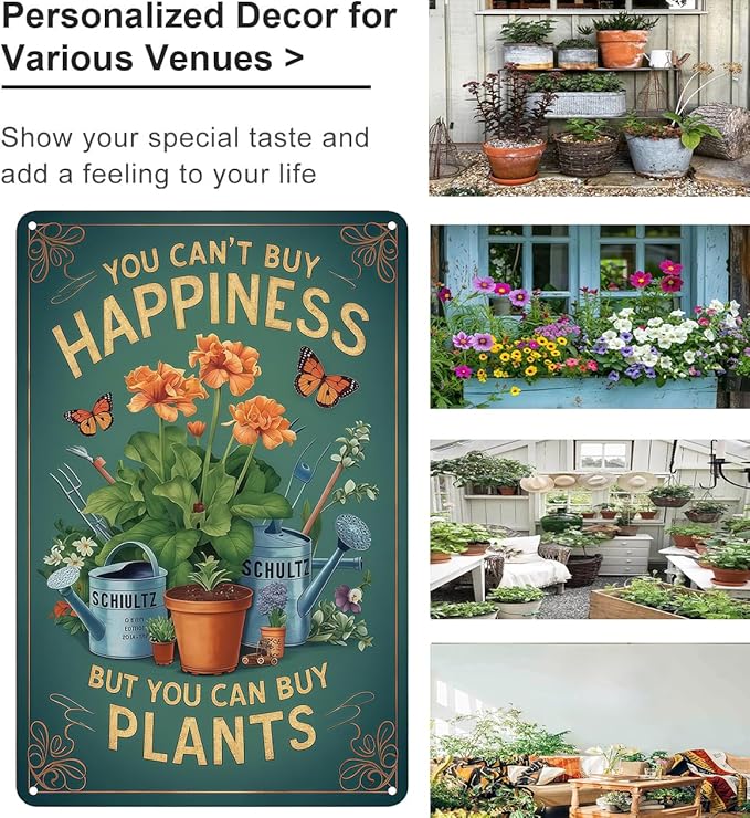Funnysign Garden Gifts You Can't Buy Happiness But You Can Buy Plants Vintage Tin Sign for Home Garden Patio Yard Decor 8 X 12 Inch(3982)