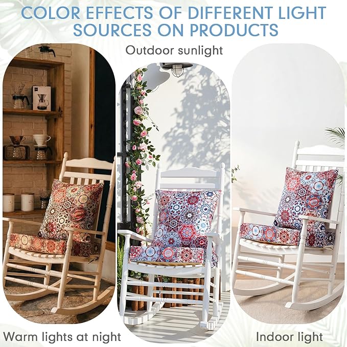 Hoteam 4 Set Outdoor Chair Patio Cushions Deep Seat Waterproof Chair Cushions 20 x 20 Inch for Patio Furniture Set Replacement Removable Seat and Back(Ethnic Style)