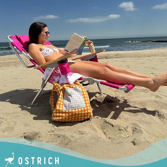 Ostrich Deltess 3 in 1 Portable Chair Cooler Bag & Reclining Lounger, Pink