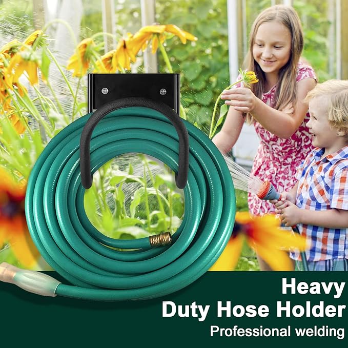 Garden Metal Hose Holder - Hose Hanger Wall Mount Heavy Duty Water Hose Holder Holds Up to 100-125Ft for Outside Garden Hose, Expandable Hose, Hose Reel, Water Hose, Flexable Hose(Round)