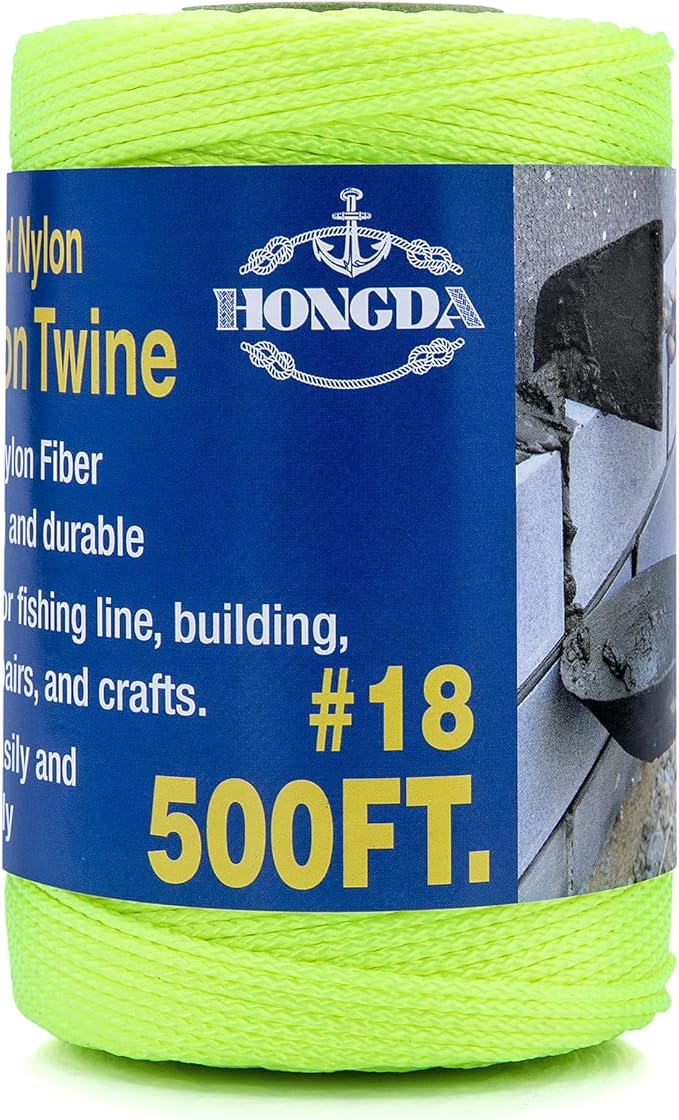 HONGDA Nylon Twine, 500 Feet #18 Braided Nylon Mason line String Perfect for Masonry Jobs and for The Layout of General Construction, Gardening, DIY Project, Fluorescent Yellow