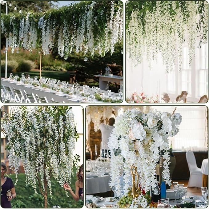 Wisteria Hanging Flowers,Fake Hanging Flowers,Wisteria artificiales Garland for Home Wedding Arch Floral Party Garden Ceremony Outdoor Decor,3.6 feet Long(75,White)