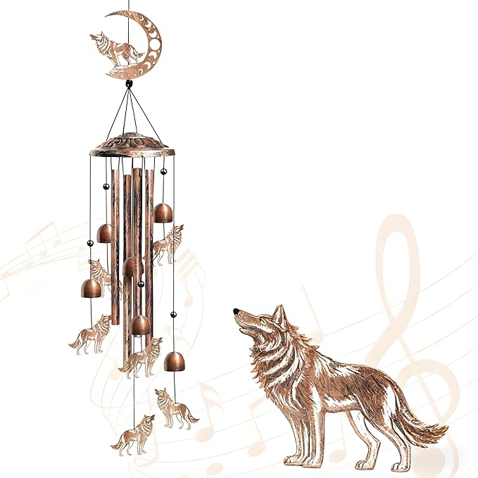 Wolf Wind Chimes for Outside, Decorative Wind Chimes Wolf Gifts for Women/Men, Memorial/Birthday Gifts, Garden Decor for Outside, Patio or Yard, Durable Chimes for Outdoors