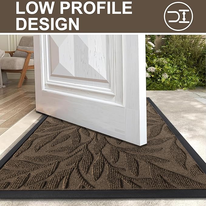 Smiry Front Door Mat Indoor Outdoor Entrance, Heavy Duty Natural Rubber, Trap Dirt and Moisture, Non-Slip Doormats, Low Profile, Easy Clean Patio Porch Entryway Mat, 29.5x17,Mix Brown