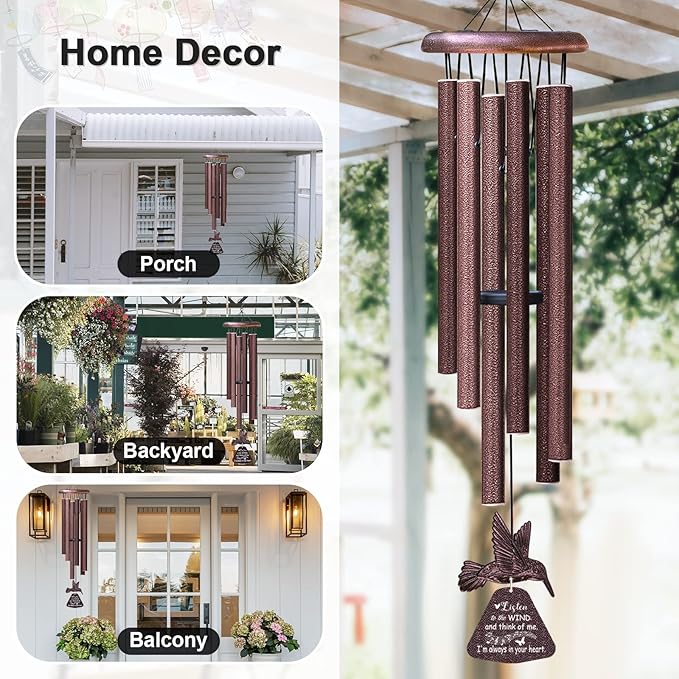 Sympathy Wind Chimes with Hummingbird Wind Spinner, Memorial Wind Chimes for Loss of Loved One Prime, Bereavement/Sympathy/Memorial Gift for Loss of Mother Father Husband Condolence Remembrance