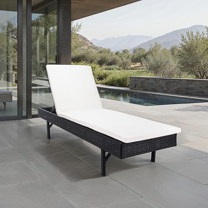 SAFAVIEH Outdoor Collection Cam Black Wicker/Beige Cushion Adjustable Chaise Lounge Chair, Black/Beige (PAT7501A)