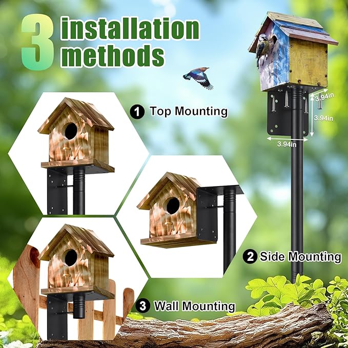 Bird Feeder Poles for Outdoors, Heavy Duty 60 Inch Birdhouse Stand Stake 1.2 Inch Diameter Metal Bird Mounting Pole for Yard Garden