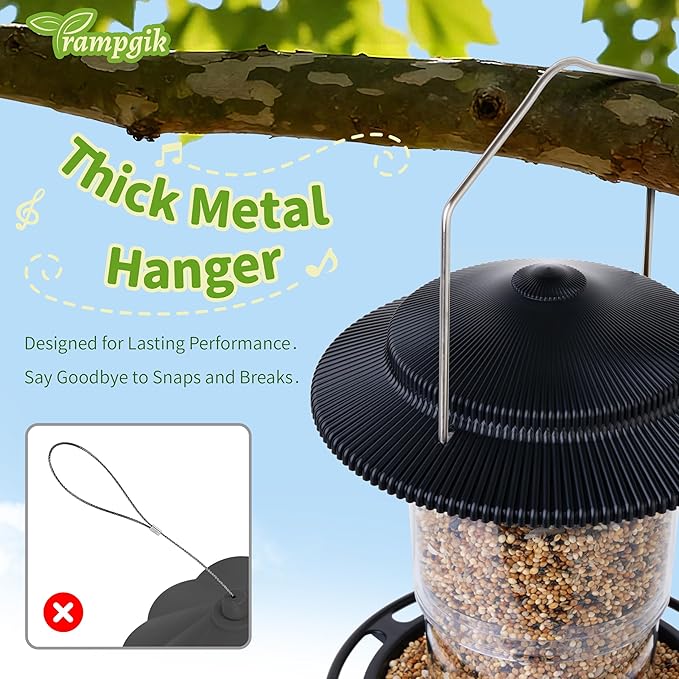 Outdoor Bird Feeder, Retractable Bird Feeder Hanging, Metal Hanger, Rainproof & Leak-Proof, Black, Pack of 2