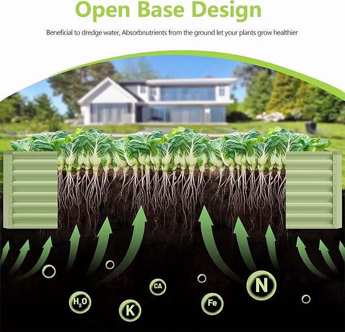 8x4x2FT Galvanized Raised Garden Bed Kit, Galvanized Planter Raised Garden Boxes Outdoor, Large Metal Raised Garden Beds for Vegetables-Green