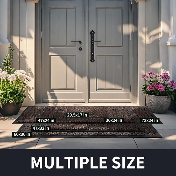 Yimobra Front Door Mat Outside Entrance 29.5x17, Waterproof Heavy Duty Outdoor Mats for Front Door, Non Slip Rubber Entry Mat for Garage Patio Indoor, Brown