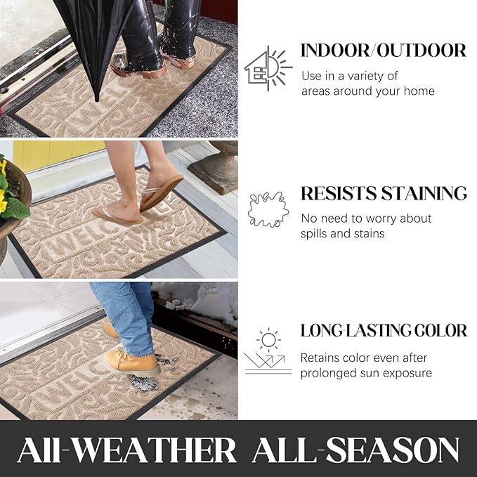 Yimobra Large Welcome Mat 47x32, Waterproof Non-Slip Outdoor Mats for Front Door Outside Entrance, Low-Profile Entryway Mat Indoor for Garage Patio, Beige